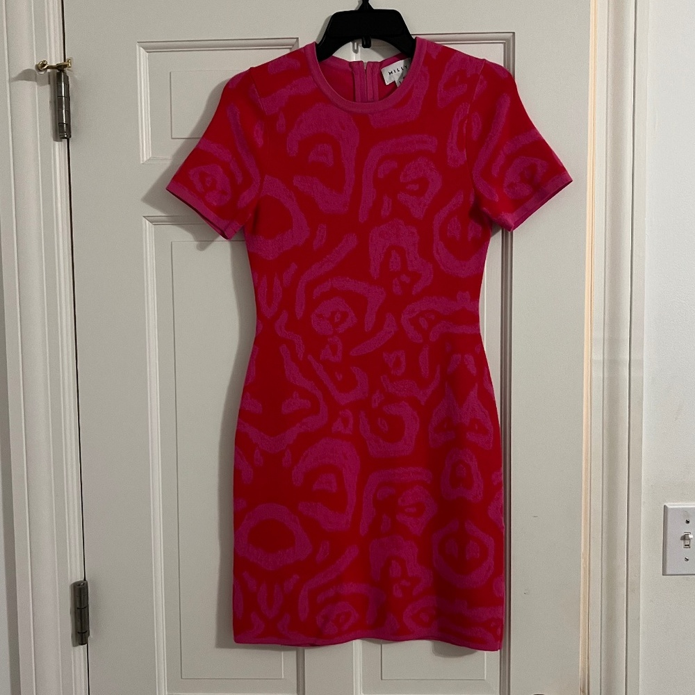 Milly designer women's pink knit dress short sleeve